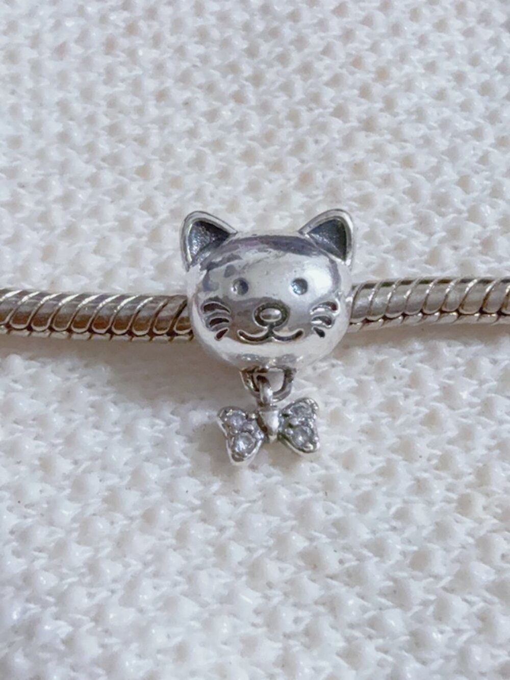 Pet Cat & Bow Silver Charm For Pandora Bracelet